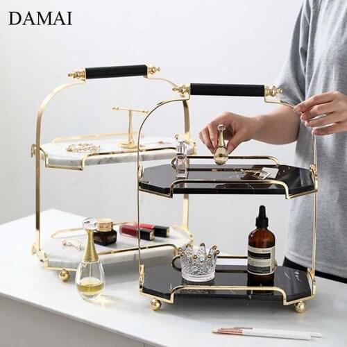 Natural Marble Cake Stand European Golden Stroke Double Layer Dessert Display Shelf Jewelry Storage Trays Living Room Decoration