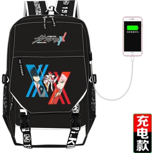Hot Anime DARLING in the FRANXX Printing Backpack USB Charging Laptop Backpack Canvas School Bags Ichigo Women Backpack