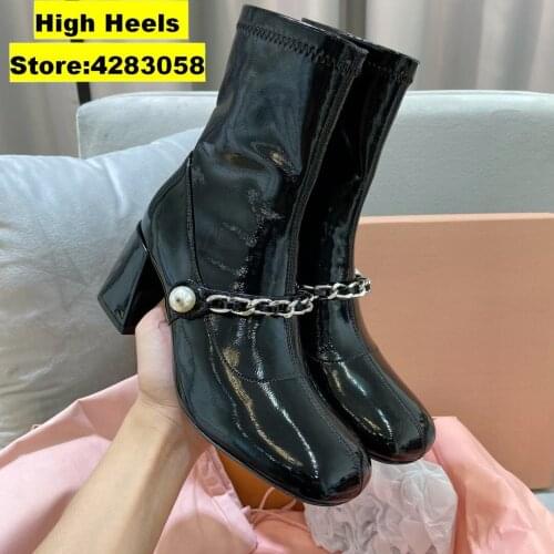 Casual Designer Women Boots Black Genuine Leather Stretch Maryjans Lace Up Short Booties Zapatos Mujer Martin Boots For Woman