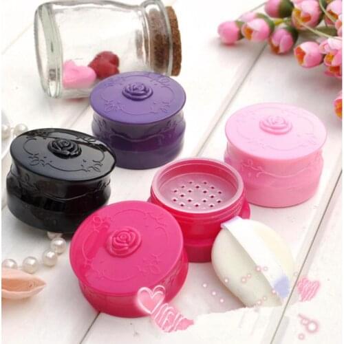 Empty Loose Powder Box Jar With Grid Sifter & Puff Flower Pattern Packing Beads Container Powdery Cake Box Cosmetic Case T0294