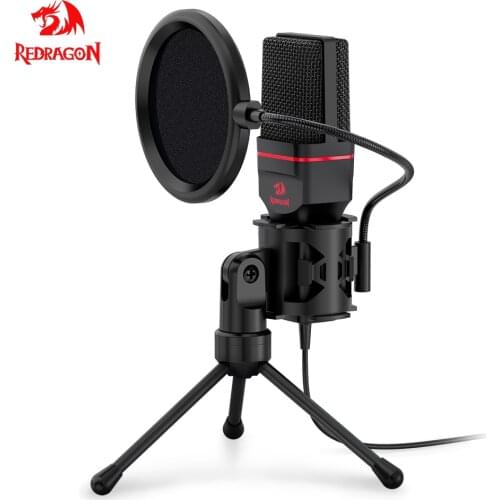 Redragon GM100 Seyfert Omni Condenser Microphone With Tripod Audio 3.5mm Computer Studio For PC Phone Karaoke Recording phone