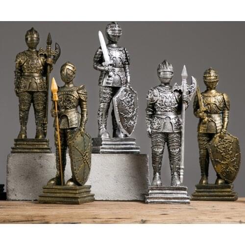 Medieval European Tin Samurai Warrior sculpture Doll Cavalry Soldier Knights Soldier Tin resin statue Home Decorations