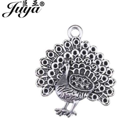 JUYA Peacock Shape Ancient Pendants for Women Jewelry Making 35x31mm 5pcs Necklace Crafts Vintage Charms Pendant AO0483