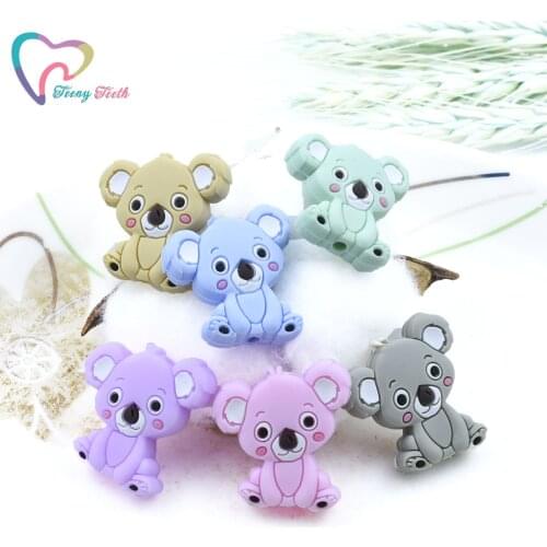 Teeny Teeth 10PCS BPA Free Silicone Koala Beads DIY Animal Baby Shower Teething Montessori Sensory Cartoon Toy Accessories Beads