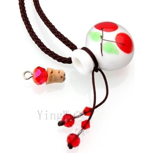 Yingwu Fashion Flower Pendant Necklace Lampwork glass Pendant Necklace Essential Oil Diffuser Round Perfume Bottle 12pcs Lot