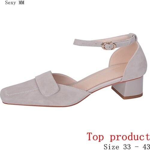 Women Low Med Heels Pumps Med Heel Shoes D'Orsay Woman Party Shoes Kitten Heels Genuine Leather Small Plus Size 33 -40 41 42 43