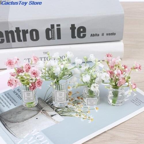 1 Pc 1:12 Dollhouse Miniature Jasmine Flower Vase Set Model Decor Accessories