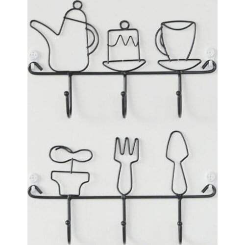 1pc Iron Kettle Wall Hook Ins Simple Key Rack Nordic Coat Hooks Black Hat Hanger For Home Decorate