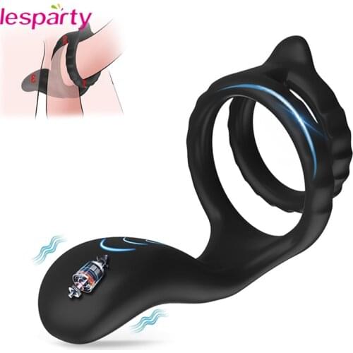 10 Mode Vibrating Penis Massager Ring Dildo Adult Sex Toys for Men Scrotum Massager Male Chastity Cage Testicle Bondage Vibrator