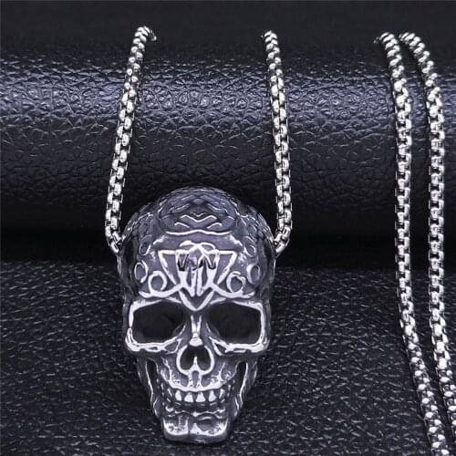 2021 Locomotive Skull Stainless Steel Chain Necklace Men Silver Color Pendants Jewelry joyeria acero inoxidable NZZ65S03