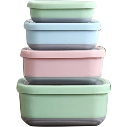 4PCS Lunch Box Food Container Bento Leakproof Storage Box Stainless Steel Sealed Bowl
