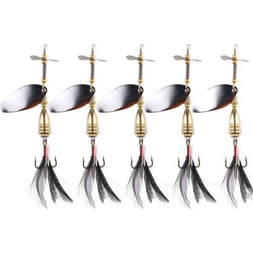 5Pcs/Lot Quality Sequins Spinner Spoon Fishing Lures 9cm 12g Metal Hard Fishing Tackle Feather Hook Spinnerbait