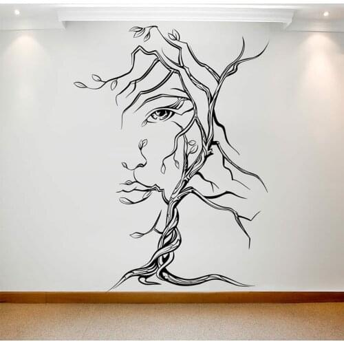 Abstract Tree Wall Decal Art Woman Face Vinyl Window Stickers Artist Studio Bedroom Study Room Home Decoration Wallpaper E378