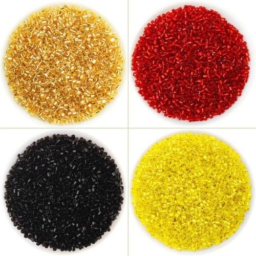 Cross stitch beads filled with silver tube 2mm 50 grams of golden yellow black green silver blue