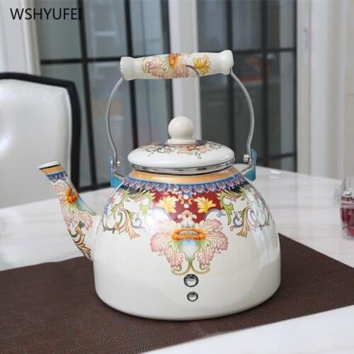4L thick large capacity flower enamel pot home kettle gas stove fire cooker general coffee milk Chinese medicine pot kettle