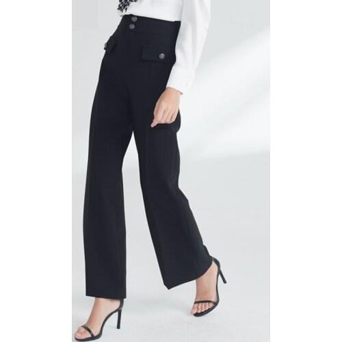 2020 Autumn New High Waist Double Pocket Pants Loose Wide Leg Pants Office Lady Business Solid Color Suit Pants