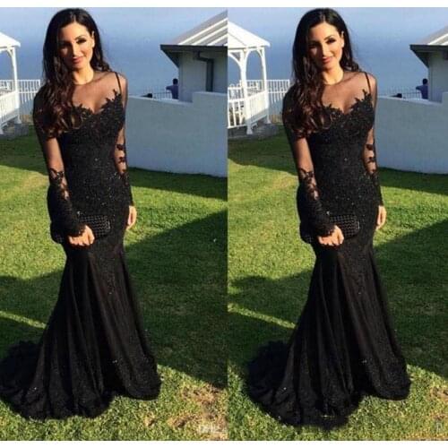 Black Prom Dresses Free Shipping 2020 Sexy Arabic Mermaid Long Sleeves vestidos de festa Formal Evening Gowns evening dress