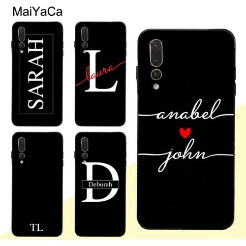 MaiYaCa Black Personalised Name Initials Case For Huawei P Smart 2019 Z P10 P20 Lite P40 P30 Pro Mate 10 30 20 Lite Cover