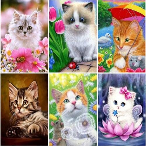 DIY Cat 5D Diamond Painting Full Round Drill Animal Diamond Embroidery Cross Stitch Mosaic Rhinestones Home Decor Walll Art