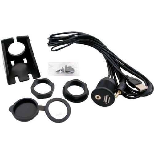 For Car Dashboard Moto Flush Mount Panel USB 2.0 3.5mm M/F AUX Lead Extension Cable