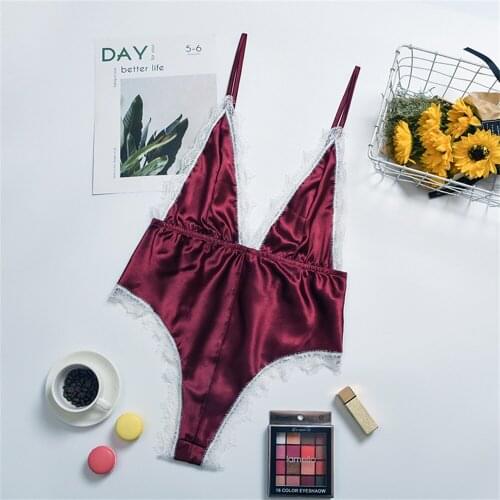 HUANBEAUTYNew Sleepwear Sexy Lace Night Bodysuit Backless Lingerie Women Nightwear V-Neck Fashion Underwear Jumpsuit HB344