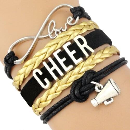 Infinity Megaphone Cheer Mom Bracelets Cheerleader Cheering Squad Team Charm Girls Leather Wrap Bracelets