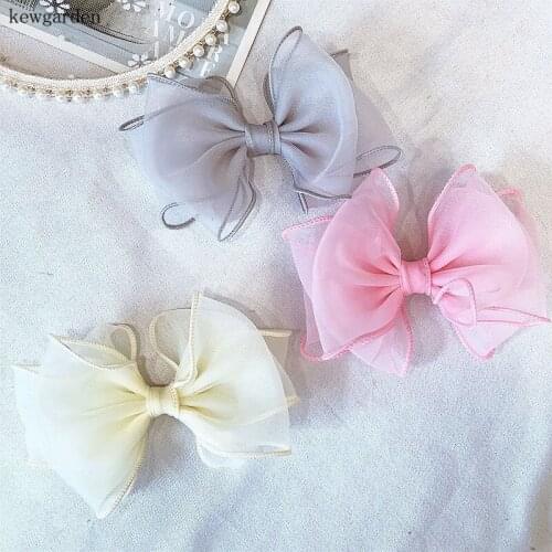 Kewgarden Baby Girls Organza Ribbon Handmade Bow 12cm Hairbow Hairpin Barrettes Hairclip Headwear Accessories 5 Pcs