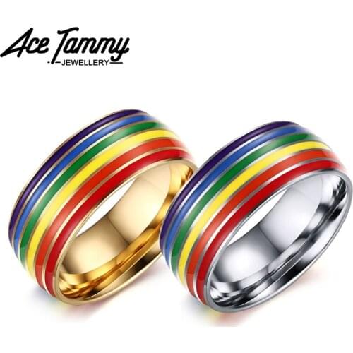 Roman Love Rainbow Ring LGBT 316L Stainless Steel Ring Gay Pride Jewelry 8mm Couple Ring for Men Women