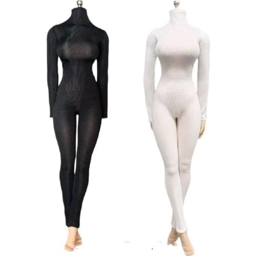 Black/white Color 1/6 Scale Female Soldier High Elastic Jumpsuit Bodysuit Base Shirt Clothing Accessories Model