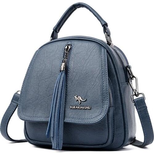 Multifunction Soft Leather Backpacks Women Fashion Tassel Youth Backpack for Teenage Girls Female Bag Women Shoulder Small Bags