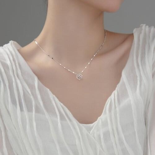 Real 925 Sterling Silver Hollow Cube Choker Necklaces Simple Shiny Chain Geometric Chokers Fine Jewelry for Women