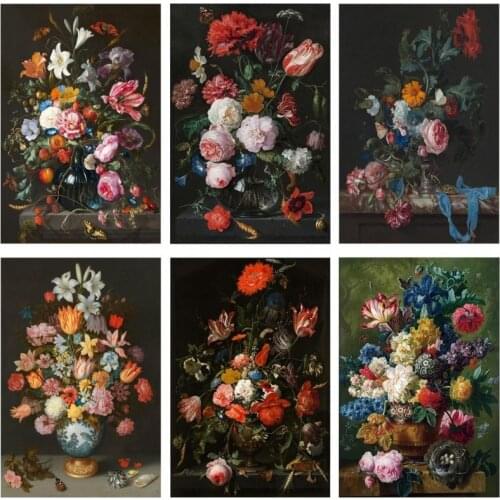 Still Life with Flowers In A Glass Vase Oil Paintings Print on Canvas Art Posters and Prints Baroque Art Pictures Home Decor