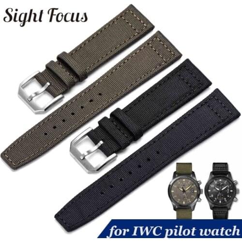 20mm 21mm 22mm Nylon Leather Watchbands for IWC Pilot Mark Spitfire Timezone Top Gun Strap Green Black Belts Straps