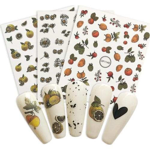 2021 New 3D Fruit Plant Series Nail Art Stickers DIY Nail Decals Designer Peach Stickers Nail Art Sticker Slider Nail Decoration
