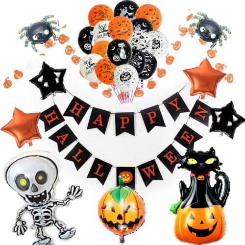 New Halloween Decoration Balloon Set Skeleton Pumpkin Ghost Halloween Latex Balloon Aluminum Film Holiday Party Decoration