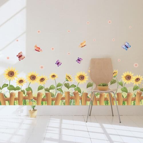 Warm Golden SUNFLOWER Skirting Line Living Room Bedroom Wall Decoration Waterproof Removable Wall Sticker