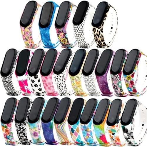 For Xiaomi Mi Band 3 4 5 Printed Sport Strap Watchband Silicone wrist strap For mi band 3 4 accessories bracelet Miband 4 3