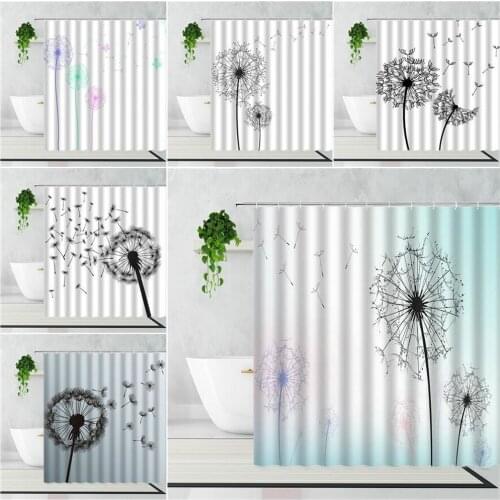 Black White Dandelion Shower Curtain Nordic Plants Flowers 3D Printing Bathroom Decoration Waterproof Bath Curtains With Hooks