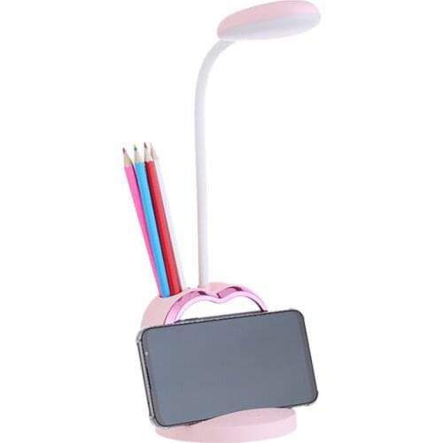 LED Desk Lamp for Girls, Rechargeable LED Desk Lamp with USB Charging Port & Pen Holder, Eye-Caring Dimmable Learning Light