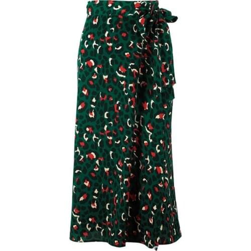 High-waisted Womens Midi skirt with slit Leopard Printing Split Loose High Waist Wrap Skirt for Autumn