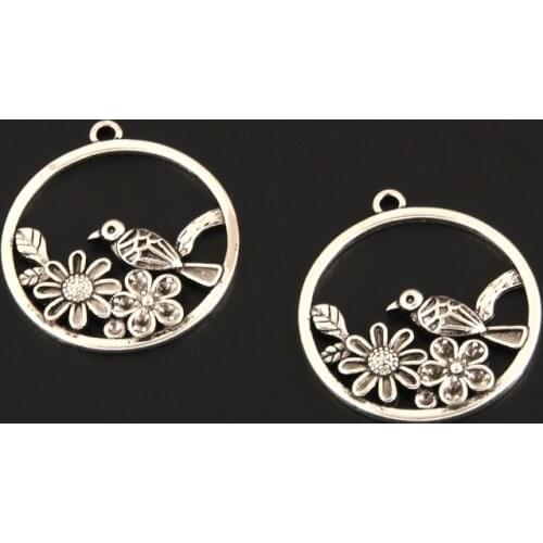 15pcs Charms Birds On The Flower Branch Silver Color Pendant For DIY Metal Jewelry Making Findings Accessorie