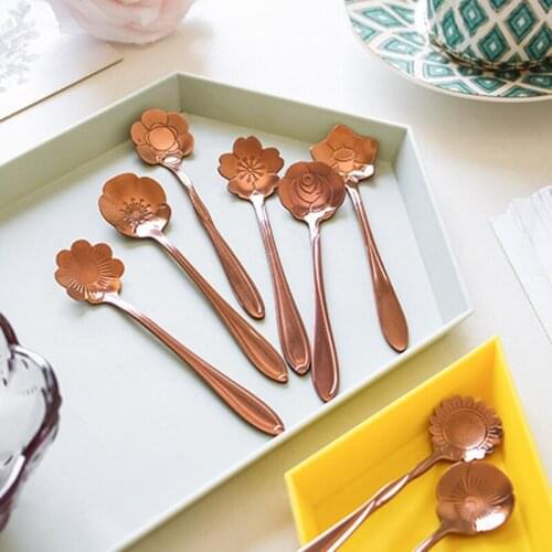 2021 Stainless Steel Coffee Spoon Japanese Style Solid Color Stirring Spoon Creative Flowers Design Spoons Home Supplies New