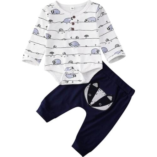 2021 spring and autumn 0-18M newborn baby boy and girl fox print top jumpsuit trousers long trousers clothes