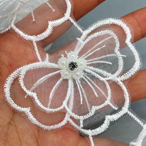 20x Butterflies Vintage Diamond Bead Lace Trim Embroidered Wedding Dress Veil Ribbon Applique Trimmings Sewing Craft