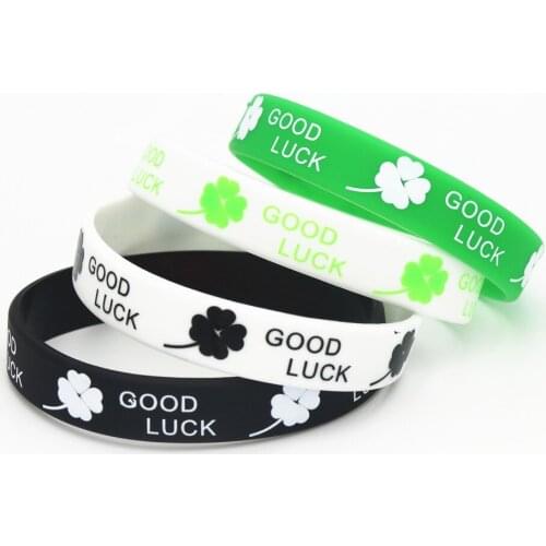 50PCS New Sports Clover Good Luck Silicone Wristband Black Green White Leaves Rubber Bracelets&Bangles Girls Boys Gifts SH206
