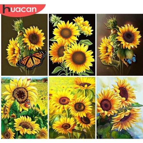 HUACAN Diamond Painting New Sunflower 5D DIY Diamond Embroidery Cross Stitch Butterfly Mosaic Sale Decor For Home