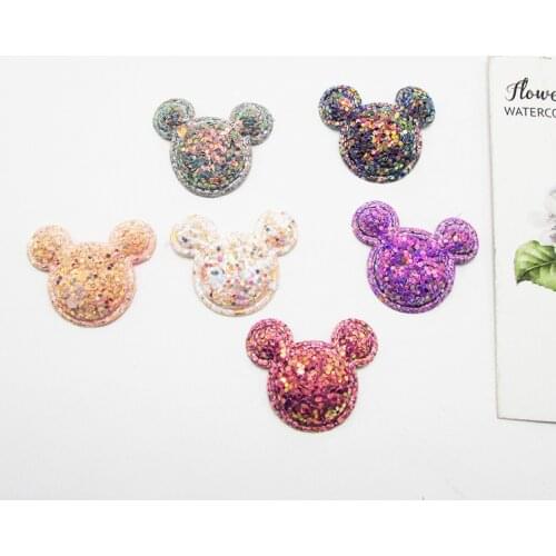 30pcs/lot 3.2x2.6cm Glitter MiKI Padded Applique for DIY Children headwear Accessories & Appliqued DIY Craft Decoration
