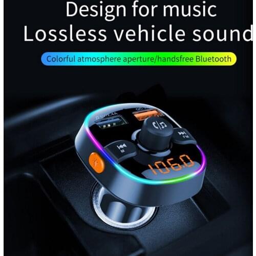 Bluetooth FM Transmitter Wireless Handsfree Audio Receiver with Colorful Lights MP3 Player Universal Car Interior Accessories