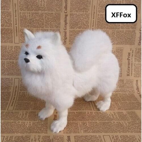 Big white real life standing dog model plastic&furs Pomeranian dog doll gift about 28x25cm xf1601