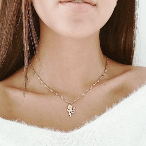 Flower Pendant Necklace Decorative Rose Chain Necklace Flower Jewelry Necklace Neck Jewelry Accessories For Women Girls